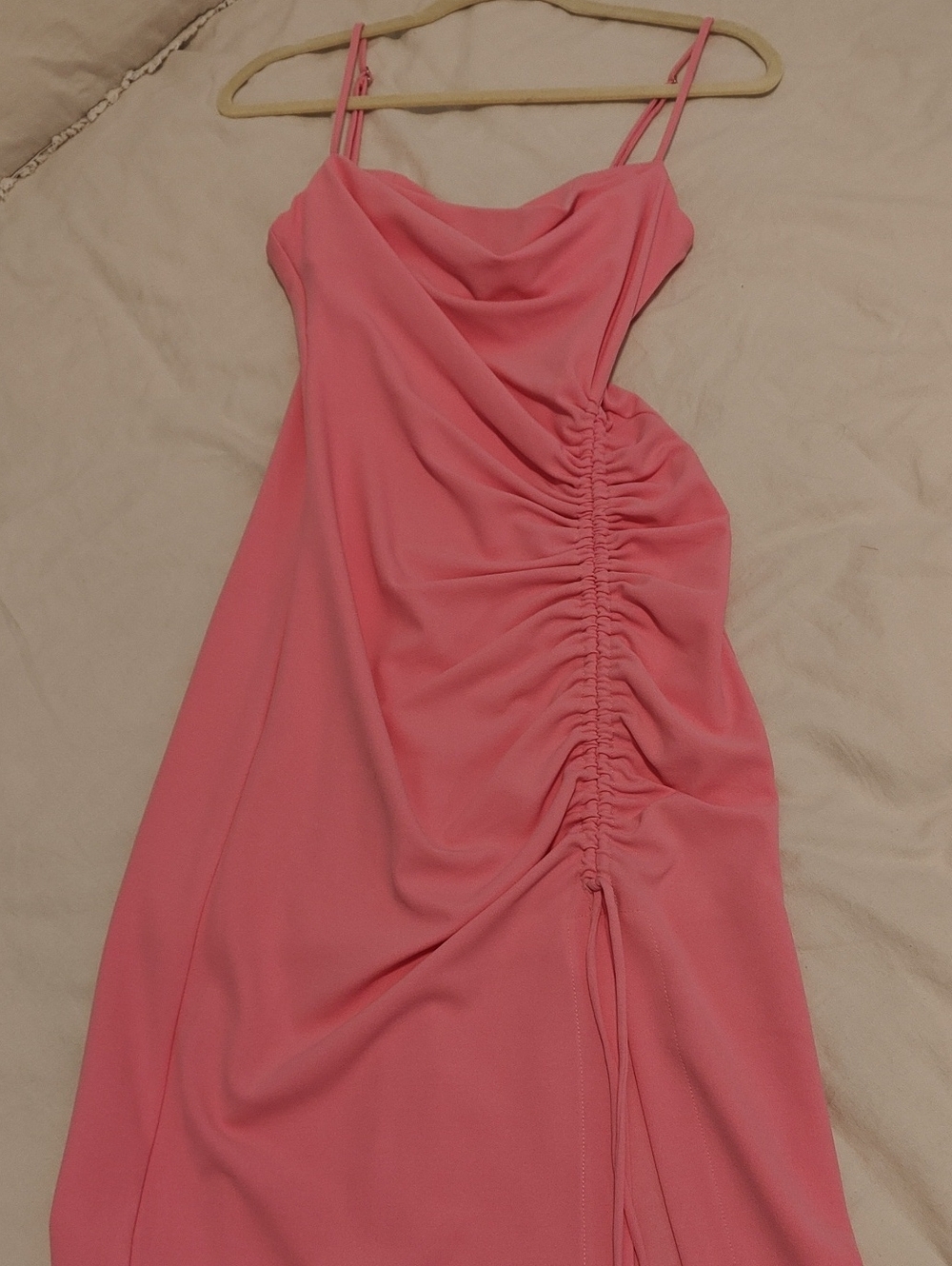 Zara Pink Ruched Midi Slip Dress